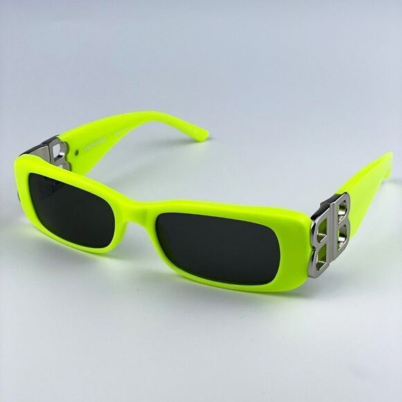 NEW Balenciaga  BB0096S 008 Yellow Silver Logo Grey Square Unisex Sunglasses - Picture 1 of 12